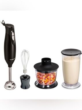 Hamilton Beach Black Immersion Blender Set with Chopper, Whisk & Cup
